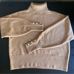 H&M Turtleneck Sweater with Pearl & Gold Button Accents Color Camel Size M
